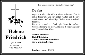 Traueranzeige von Helene Friedrich von RMZ
