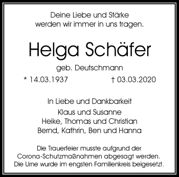 Traueranzeige von Helga Schäfer von RMZ
