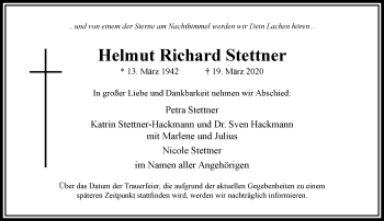 Traueranzeige von Helmut Richard Stettner von RMZ