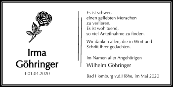 Traueranzeige von Irma Göhringer von RMZ