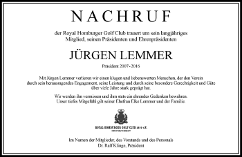 Traueranzeige von Jürgen Lemmer von RMZ