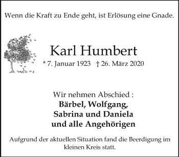 Traueranzeige von Karl Humbert von RMZ