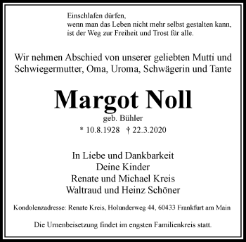 Traueranzeige von Margot Noll von RMZ