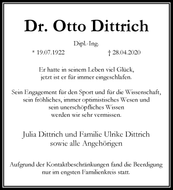 Traueranzeige von Otto Dittrich von RMZ