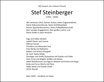 Traueranzeige von Stef Steinberger von RMZ