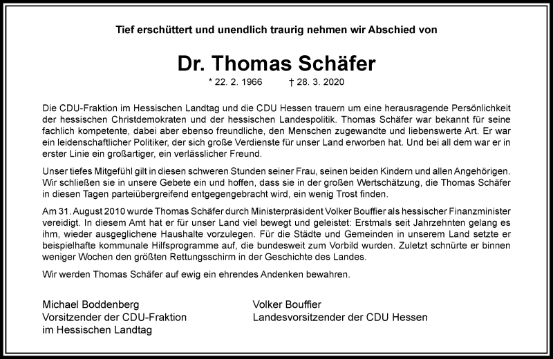  Traueranzeige für Thomas Schäfer vom 04.04.2020 aus RMZ