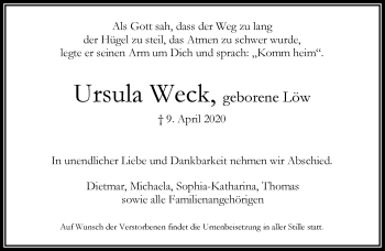 Traueranzeige von Ursula Weck von RMZ