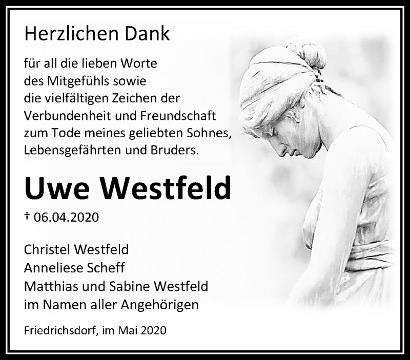  Traueranzeige für Uwe Westfeld vom 02.05.2020 aus RMZ