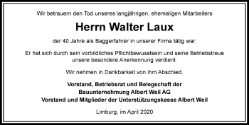 Traueranzeige von Walter Laux von RMZ