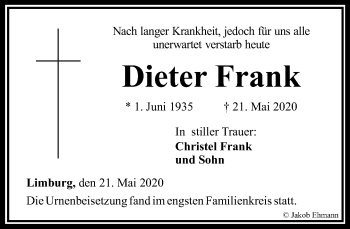 Traueranzeige von Dieter Frank von RMZ