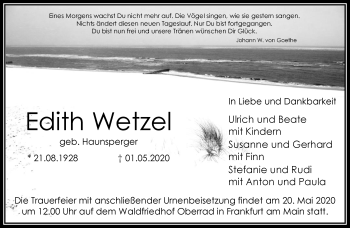 Traueranzeige von Edith Wetzel von RMZ