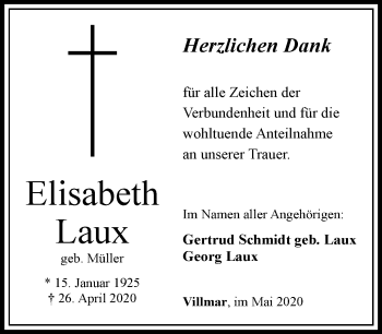 Traueranzeige von Elisabeth Laux von RMZ