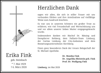 Traueranzeige von Erika Fink von RMZ