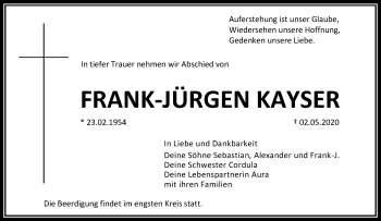 Traueranzeige von Frank-Jürgen Kayser von RMZ