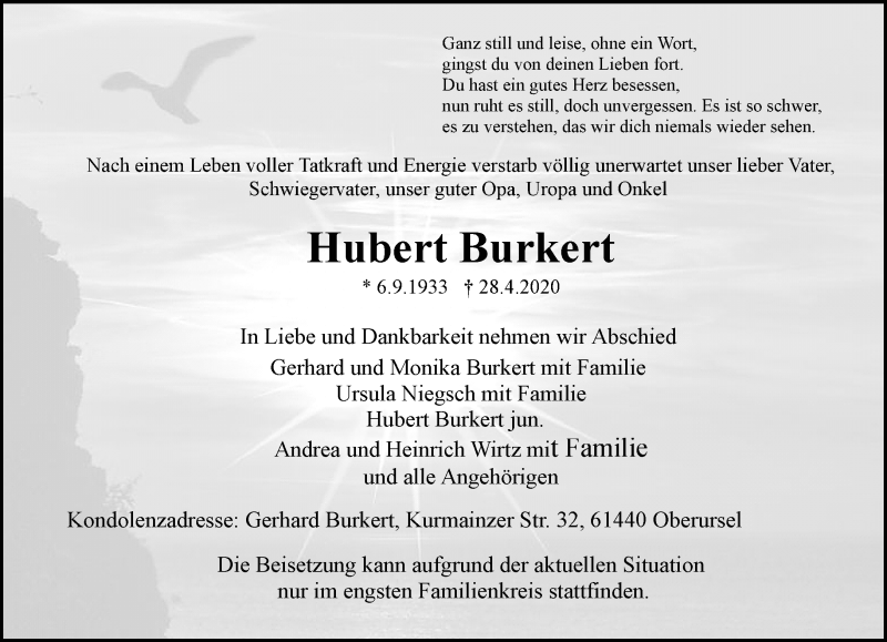  Traueranzeige für Hubert Burkert vom 09.05.2020 aus RMZ