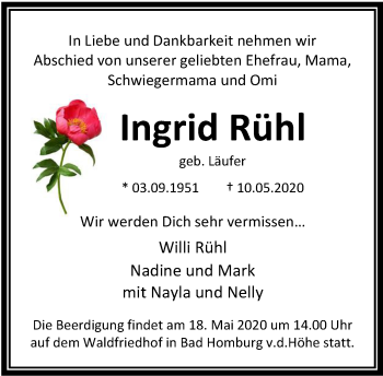 Traueranzeige von Ingrid Rühl von RMZ