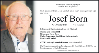 Traueranzeige von Josef Born von RMZ