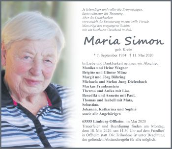 Traueranzeige von Maria Simon von RMZ