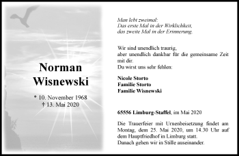 Traueranzeige von Norman Wisnewski von RMZ