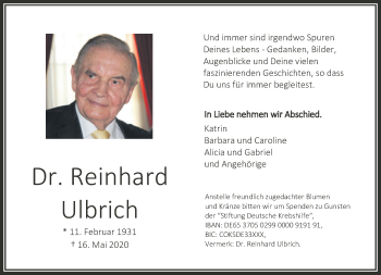 Traueranzeige von Reinhard Ulbrich von RMZ