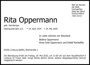 Traueranzeige von Rita Oppermann von RMZ