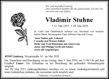 Traueranzeige von Vladimir Stuhne von RMZ
