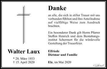 Traueranzeige von Walter Laux von RMZ