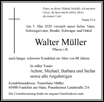 Traueranzeige von Walter Müller von RMZ