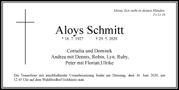 Traueranzeige von Aloys Schmitt von RMZ