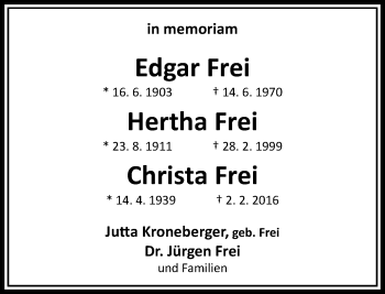 Traueranzeige von Christa Frei von RMZ