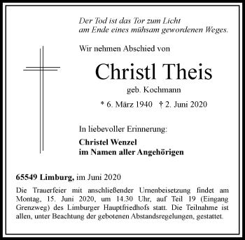 Traueranzeige von Christl Theis von RMZ