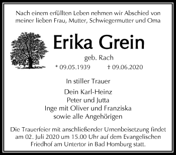 Traueranzeige von Erika Grein von RMZ