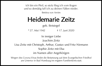 Traueranzeige von Heidemarie Zeitz von RMZ
