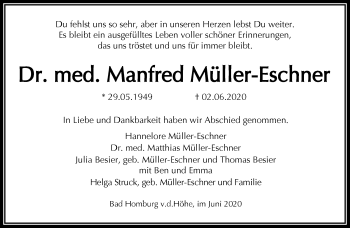 Traueranzeige von Manfred Müller-Eschner von RMZ