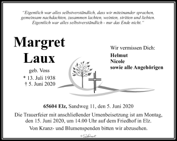 Traueranzeige von Margret Laux von RMZ