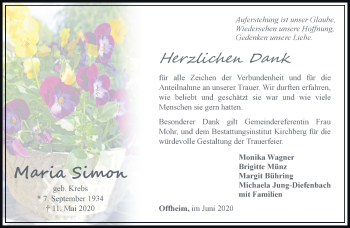 Traueranzeige von Maria Simon von RMZ