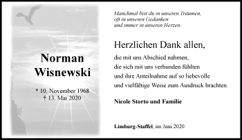 Traueranzeige von Norman Wisnewski von RMZ