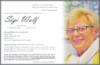 Traueranzeige von Sigi Wolf von RMZ