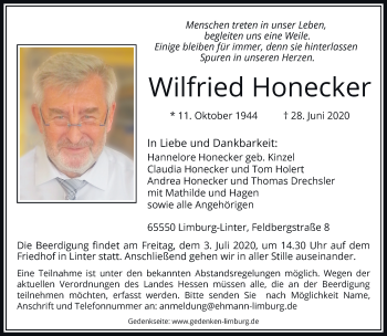 Traueranzeige von Wilfried Honecker von RMZ