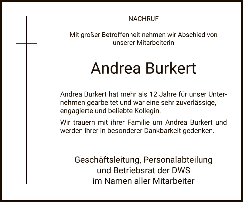  Traueranzeige für Andrea Burkert vom 11.07.2020 aus FNP