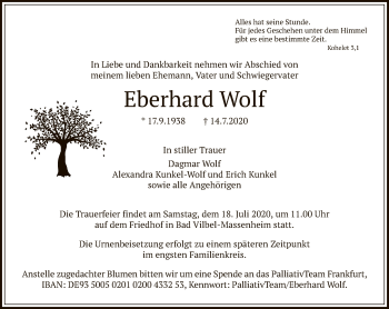 Traueranzeige von Eberhard Wolf von FNP