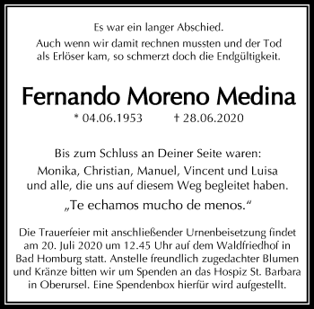 Traueranzeige von Fernando Moreno Medina von FNP