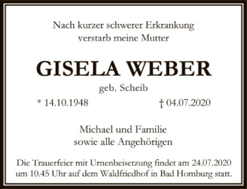 Traueranzeige von Gisela Weber von FNP
