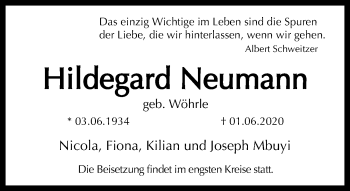 Traueranzeige von Hildegard Neumann von FNP