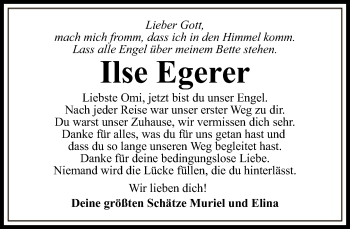 Traueranzeige von Ilse Egerer von FNP