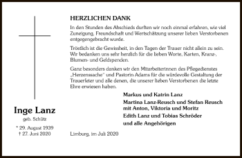 Traueranzeige von Inge Lanz von FNP