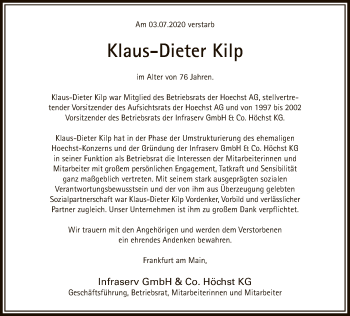 Traueranzeige von Klaus-Dieter Kilp von FNP