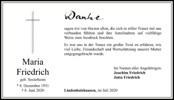 Traueranzeige von Maria Friedrich von FNP