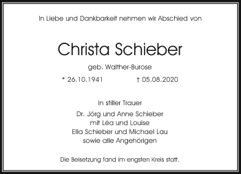 Traueranzeige von Christa Schieber von FNP