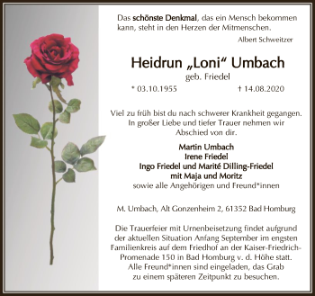 Traueranzeige von Heidrum Umbach von FNP
